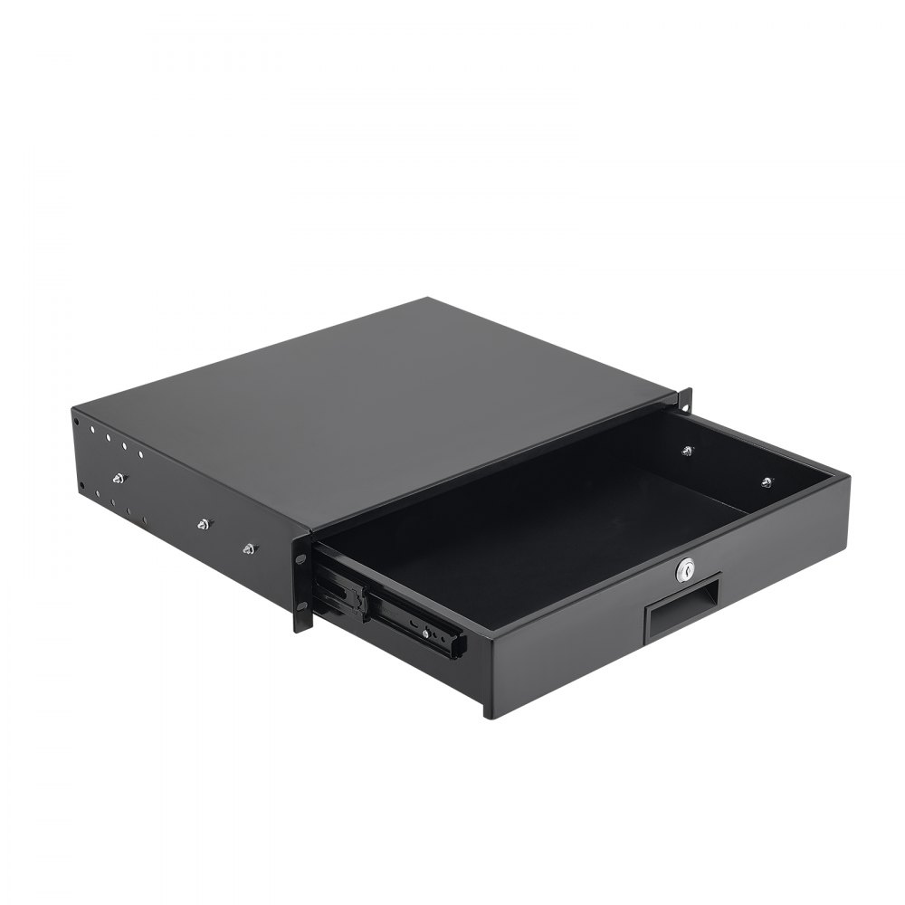 VEVOR 2U Rack Mount Drawer, 22.68 kg Max Load-Bearing, Lockable Server Cabinet Case, Sliding Drawer with Lock and Cable Management Holes, for Network Equipment Server AV Rack or Cabinet Enclosure