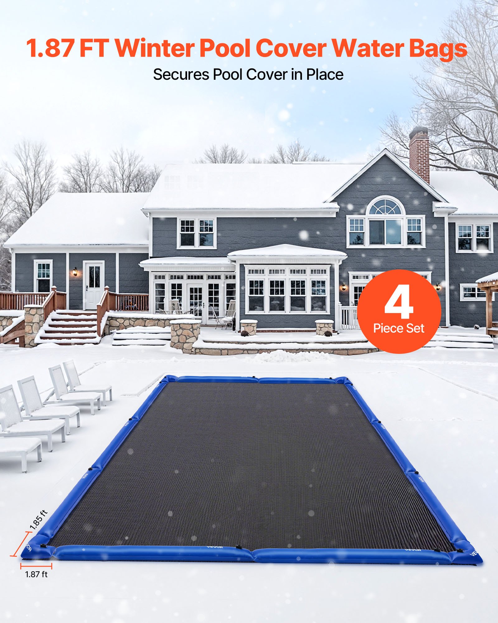 VEVOR Wassersack Eckausführung, 6er Pack à 570 x 565 mm, 0,4 mm dicke PVC-Säcke mit auslaufsicherem Schraubverschluss, Pool Beschwerungssack zur Befestigung von Poolabdeckungen im Winter, blau