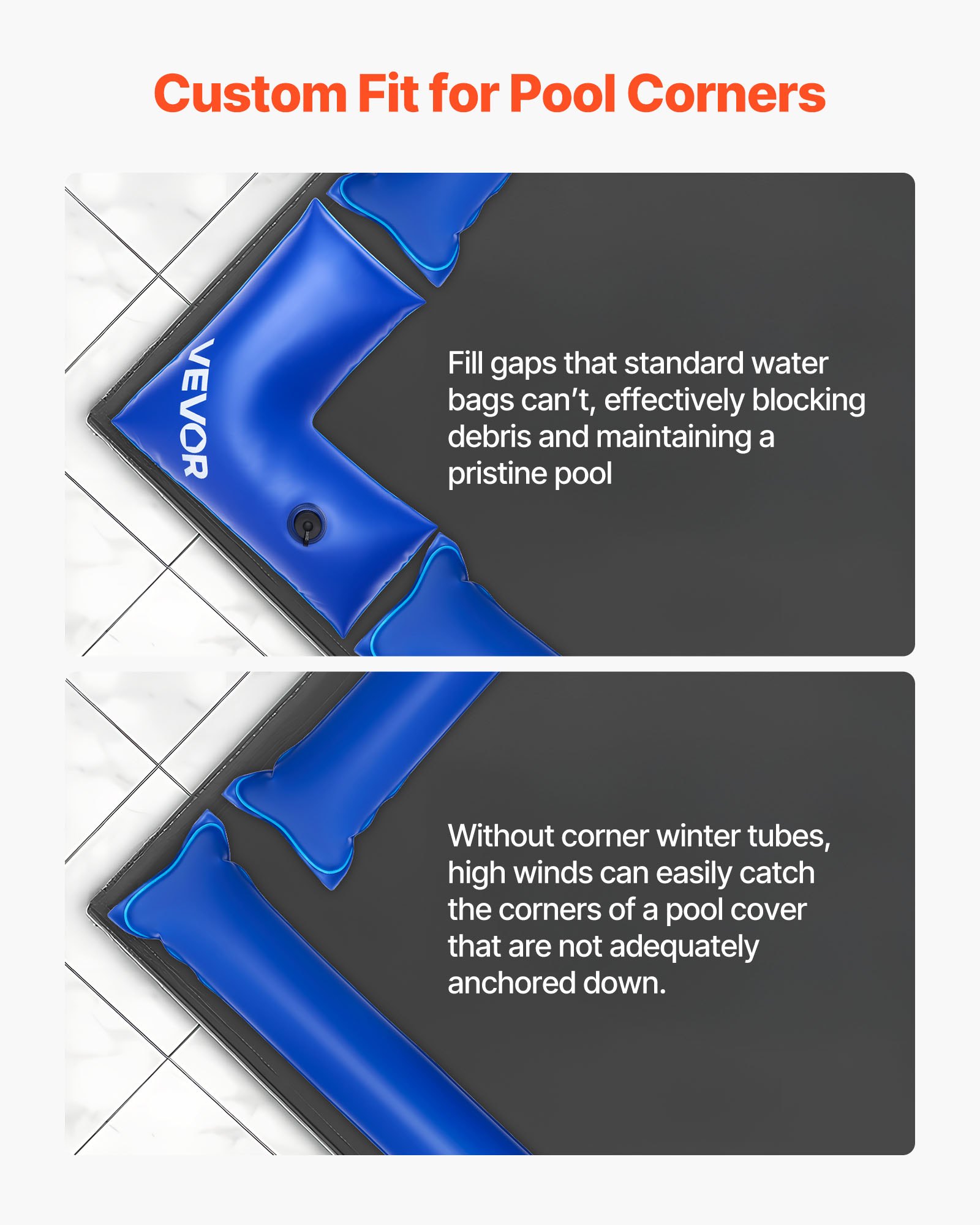 VEVOR Wassersack Eckausführung, 6er Pack à 570 x 565 mm, 0,4 mm dicke PVC-Säcke mit auslaufsicherem Schraubverschluss, Pool Beschwerungssack zur Befestigung von Poolabdeckungen im Winter, blau