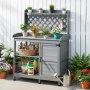 VEVOR Pflanztisch, Gärtnertisch Gartenarbeitstisch mit Unterschrank, Ablagefächern & Holzplatte, Gartenschrank, Blumentisch, Umtopftisch ideal für Terrasse, Garten & Balkon, Grau, 1100x460x1470 mm