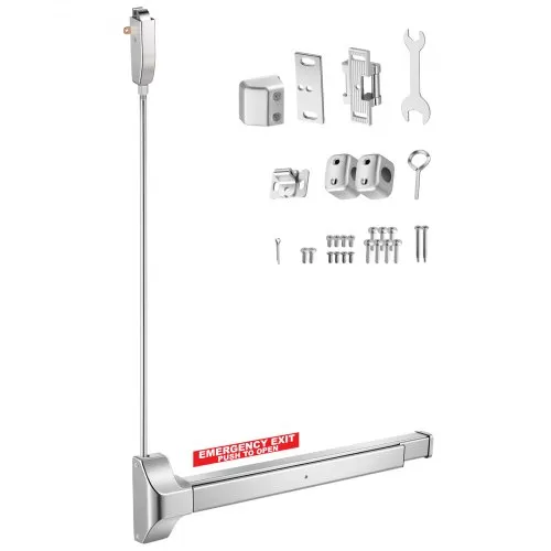 VEVOR Panikstangen für Ausgangstüren 711 mm, Türdrückstange aus Edelstahl für Notausgangstüren, Türbeschlag mit Vertikaler Stange & Aufkleber, für 71-104 cm breite Holz-/Metalltüren, Silber