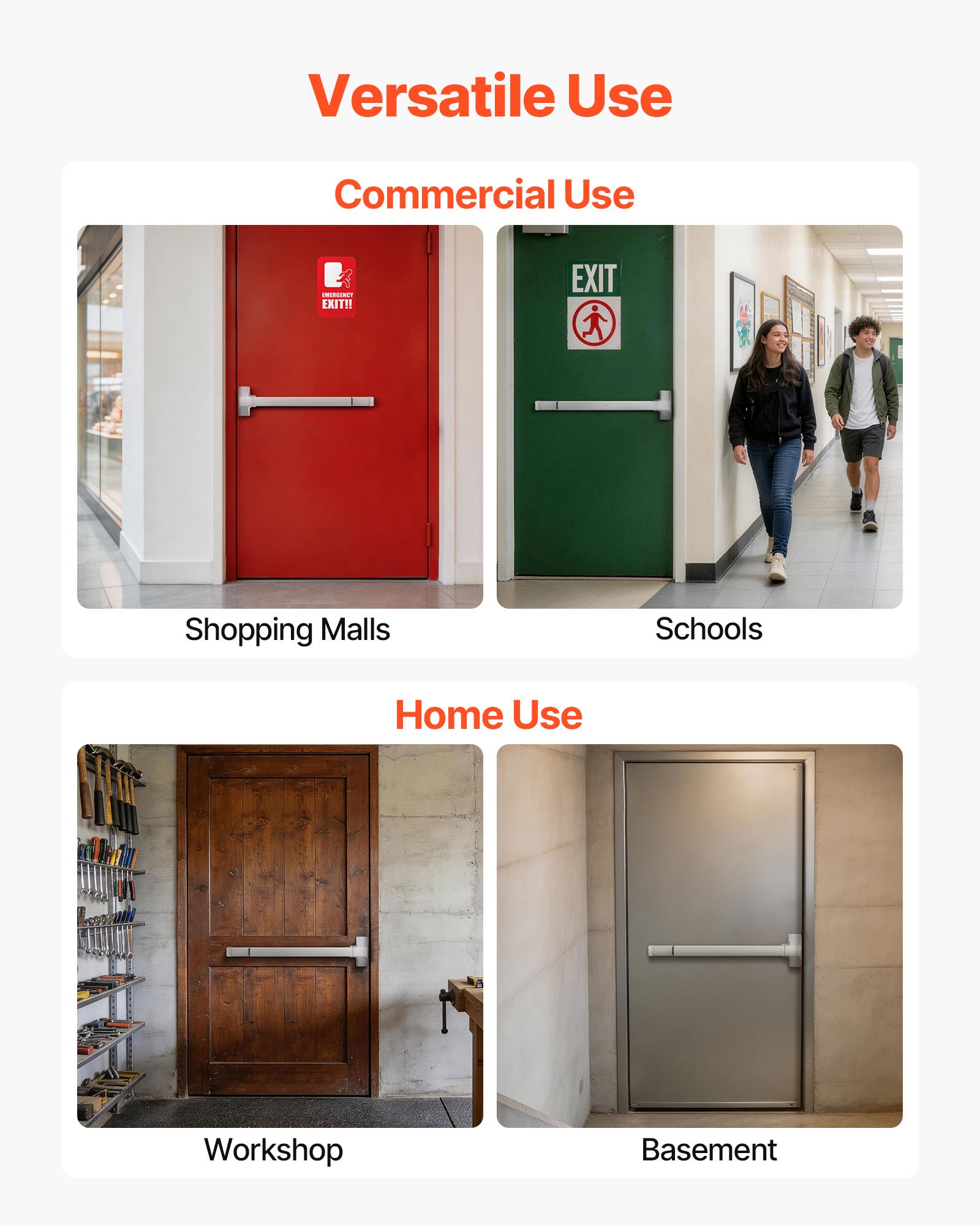 VEVOR Panikstange für Ausgangstüren 711 mm, Türdrückstange für Notausgangstüren, Notausgangstürbeschlag mit Warnaufkleber, Notausgangsstange für 71–104 cm breite Holz-/Metalltüren, Silber