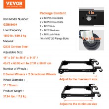 VEVOR Möbelroller Transportroller Transporthilfe 457,2x609,6mm-673,1x800,7mm