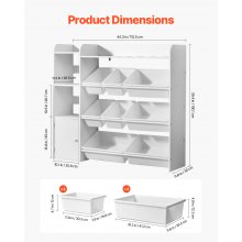VEVOR 4-stöckiges Spielzeugregal Bücherregal mit 8 Kunststoffbehältern Weiß