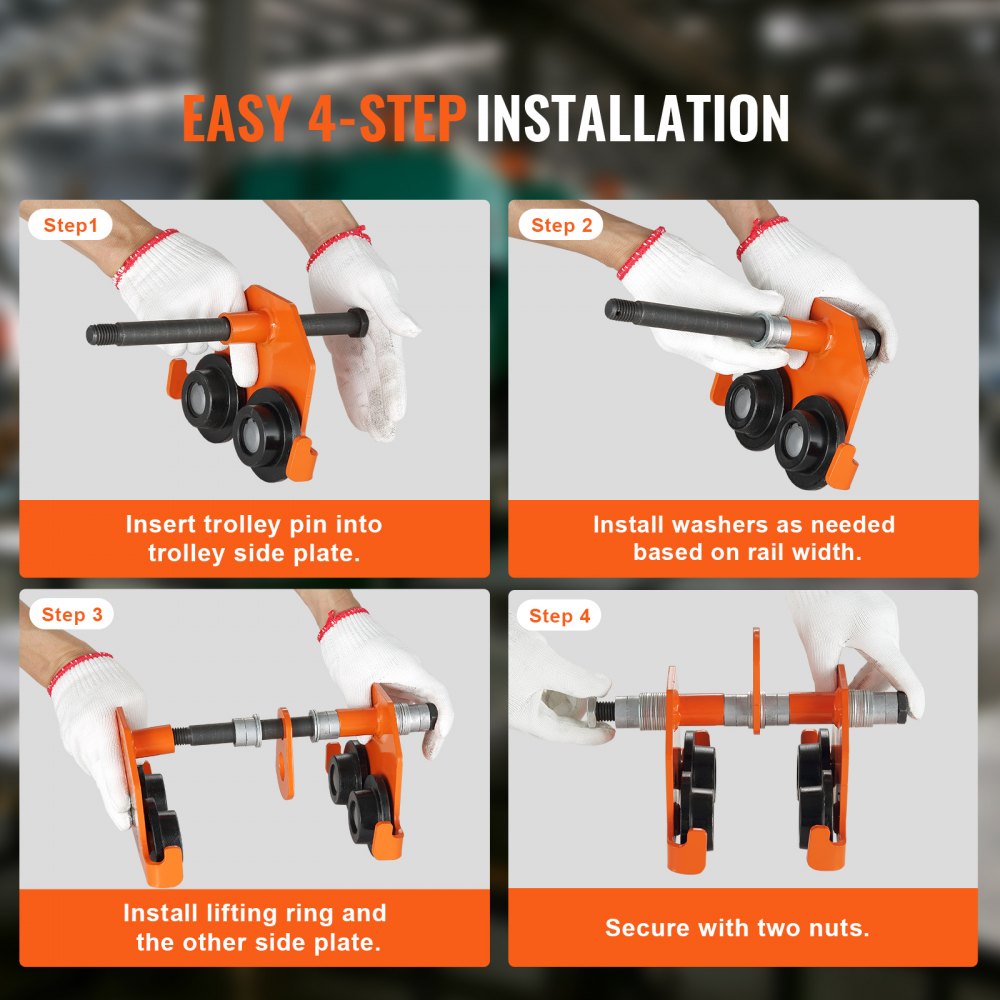 VEVOR Laufkatze 0,5Tonnen Tragfähigkeit Hallenkran 63,5-203,2mm Einstellbare Breite Kran 273x205x192mm Rollfahrwerk Doppelrad-Design Handfahrwerk für I- und H-Trägern Hallenkran Ladekran
