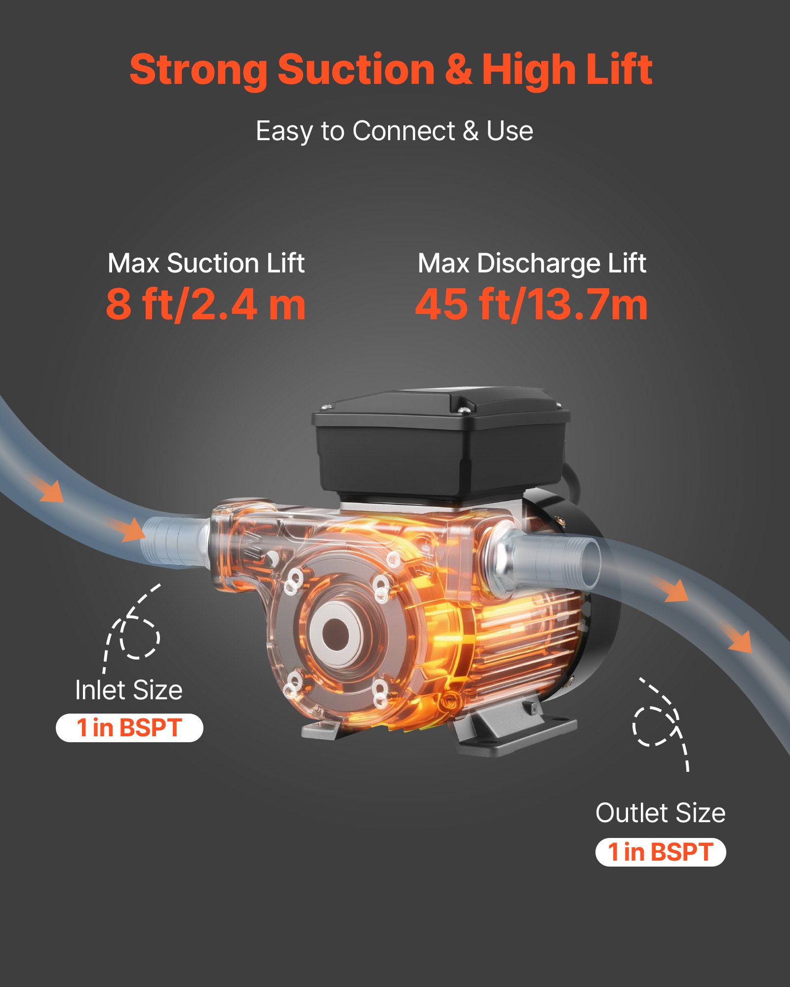 VEVOR Kraftstofftransferpumpe, 230V AC, elektrische Diesel-Transferpumpe, 60 L/min, maximale Saughöhe 2,4 m, maximale Förderhöhe 13,7 m, für Kerosin, Biodiesel, landwirtschaftliche Maschinen