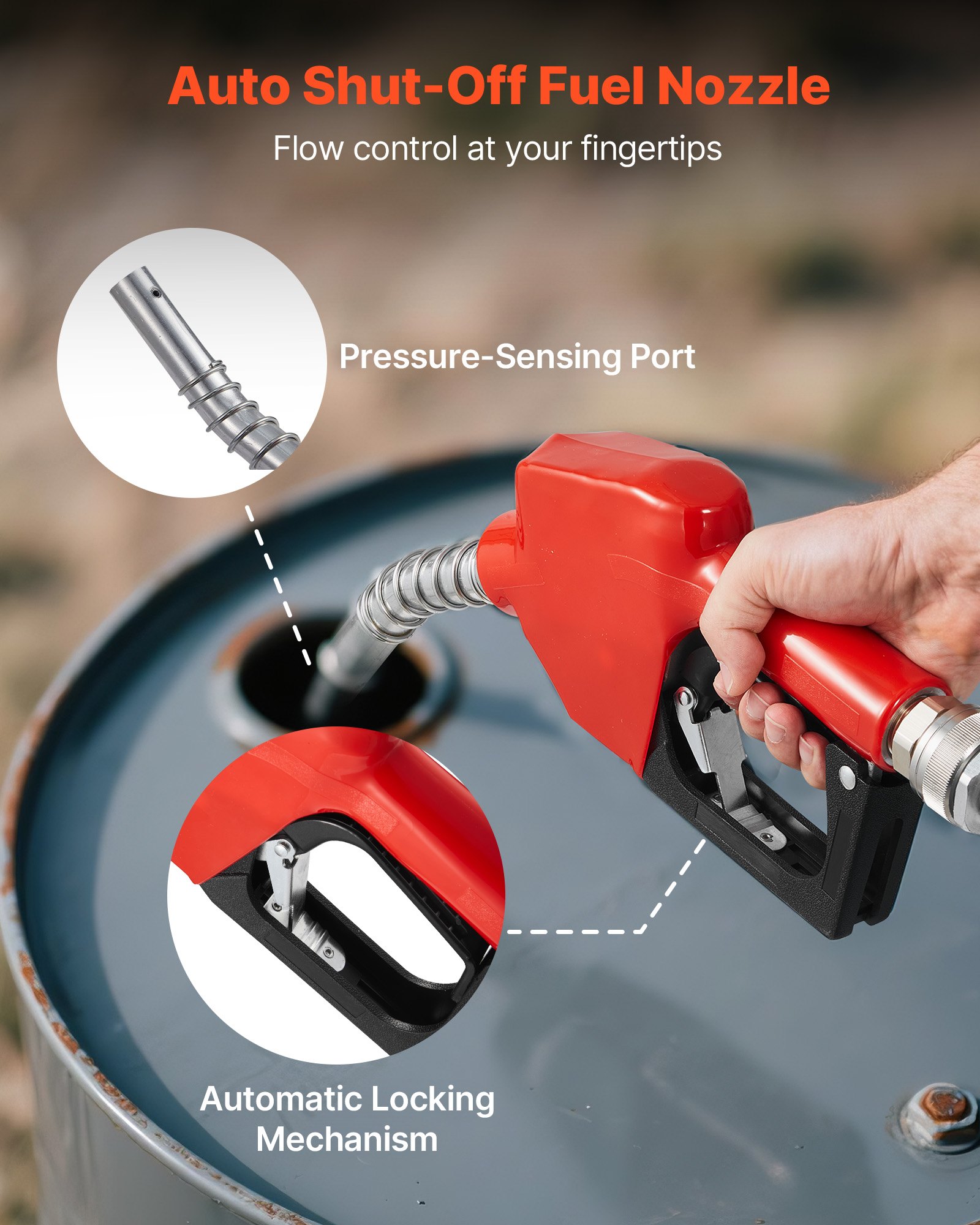 VEVOR Kraftstofftransferpumpe, elektrische Diesel-Transferpumpe, 60L/min, mit Durchflussmesser, automatisch abschaltender Kraftstoffdüse, 2 Schläuchen, 13,7m Förderhöhe, für Kerosin, Biodiesel