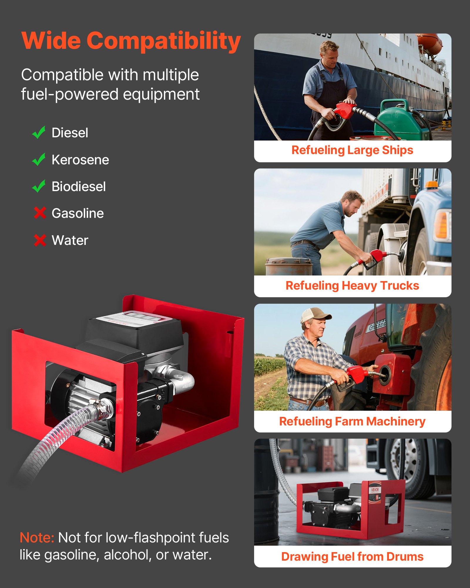 VEVOR Kraftstofftransferpumpe, elektrische Diesel-Transferpumpe, 60L/min, mit Durchflussmesser, automatisch abschaltender Kraftstoffdüse, 2 Schläuchen, 13,7m Förderhöhe, für Kerosin, Biodiesel