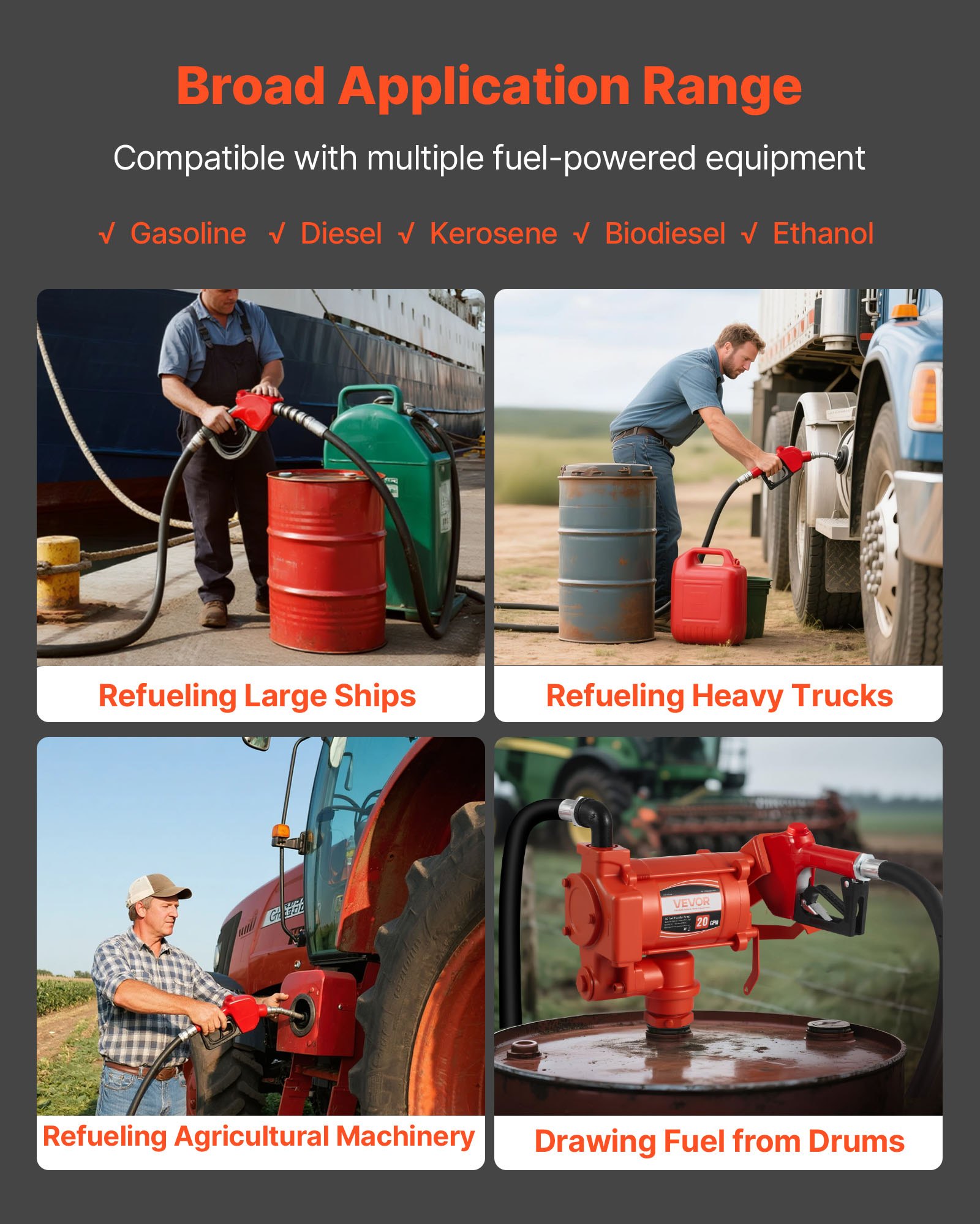 VEVOR Kraftstofftransferpumpe, 230V AC, elektrische Diesel-Transferpumpe, 76l/min, mit automatischer Abschaltung der Kraftstoffdüse, Förderschlauch, für Benzin, Kerosin, Biodiesel, Ethanol-Gemisch