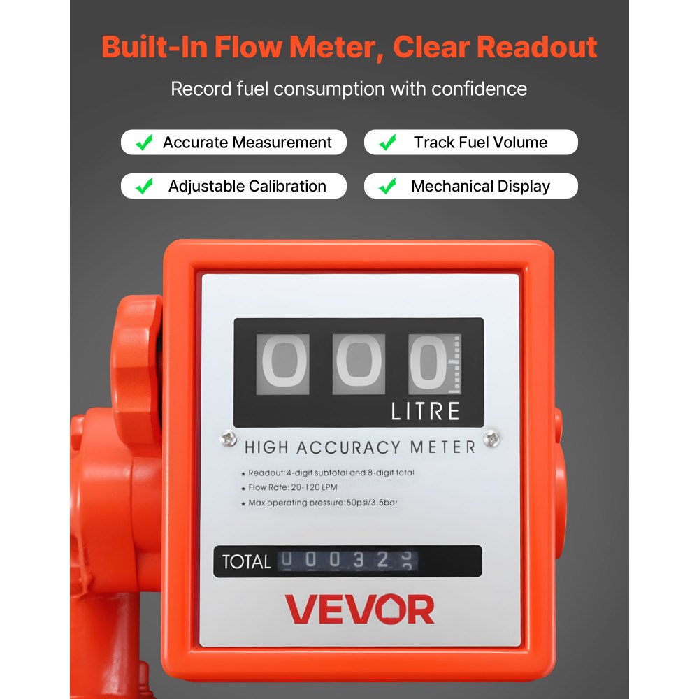 VEVOR Kraftstoff Transferpumpe, 230 V AC, Diesel-Transferpumpe, 76 l/min, mit Durchflussmesser, automatischer Abschaltung der Kraftstoffdüse, Förderschlauch, für Benzin, Kerosin, Biodiesel, Ethanol