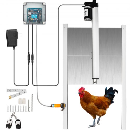 VEVOR Schieber Hühnerklappe Stallöffner, 32 cm x 30 cm Automatische Hühnerklappe Lichtsensor, 12 V DC Türöffner Hühnerstall mit Zeitschaltuhr und Lichtsensor, Geflügelklappe Infrarot-Induktion