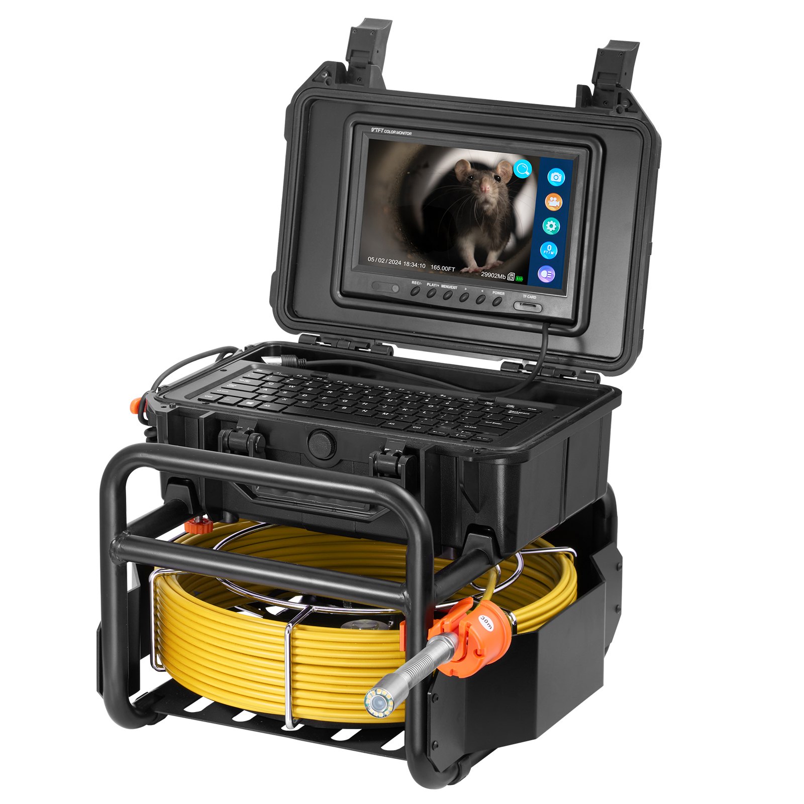 VEVOR Kanalkamera 70 m, selbstnivellierende Rohrinspektionskamera mit 512-Hz-Sender, Entfernungszähler, 9-Zoll-Bildschirm, 1080P HD-Rohrkamera mit 12 LEDs und 32-GB-Karte für Kanalrohre, Endoskop