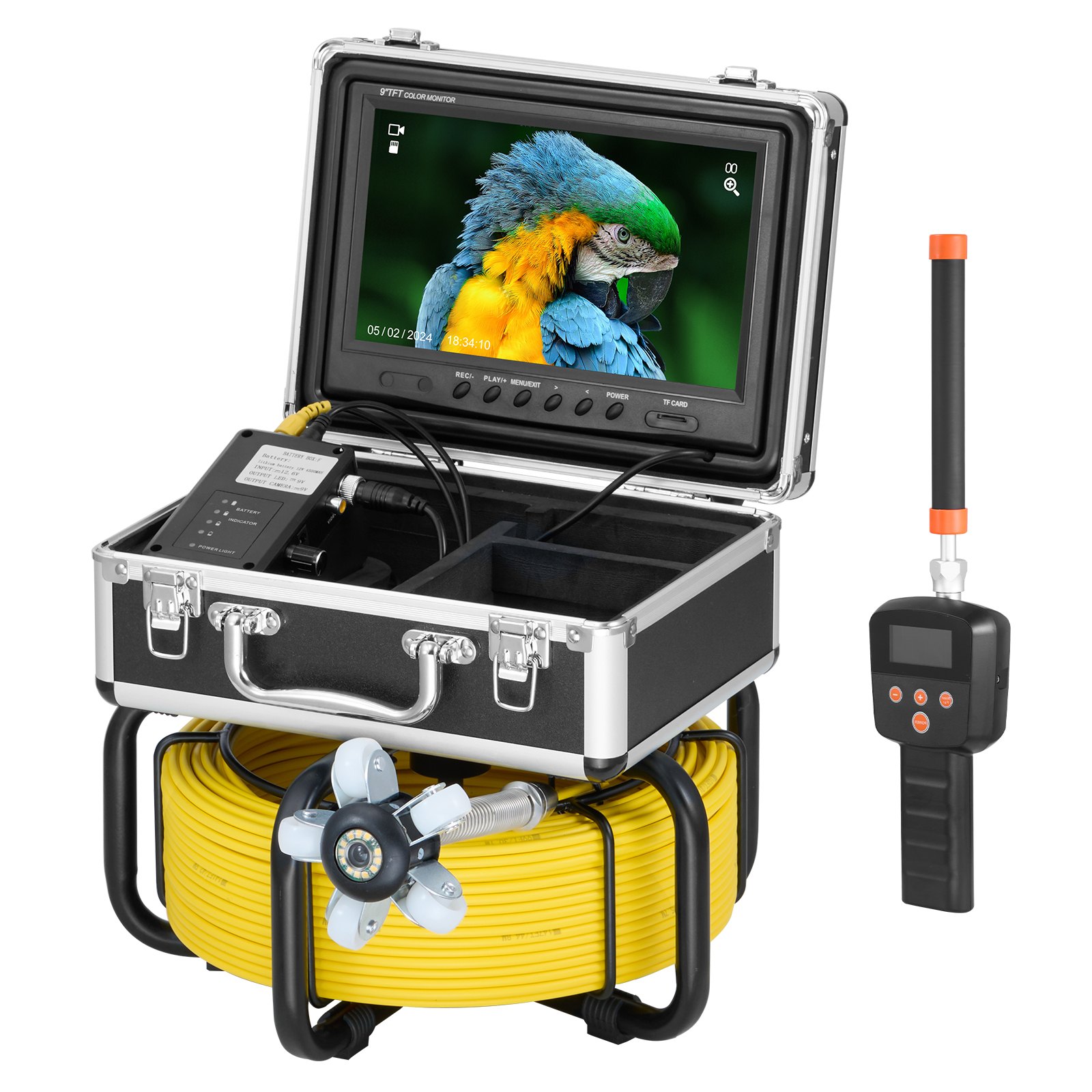 VEVOR sewer camera with 512 Hz locator, 50 m range, self-leveling pipe inspection camera with 9-inch 1080P HD screen, 36x zoom, pipe camera with 12 LEDs, 32 GB SD card, for sewer pipes