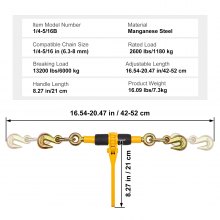 VEVOR Ratschenkettenbinder, 1/4"-5/16", 2600 lbs sichere Arbeitslast, 4er-Pack Lastbinder mit 2 Greifhaken, Zurrgurte für Transportketten, Hochleistungs-Abschleppketten-Ratschenbinder für Pritschenwagenanhänger