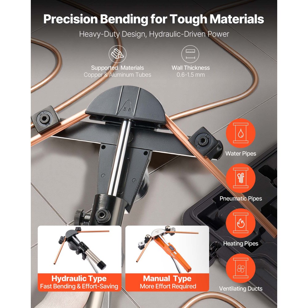 VEVOR Hydraulic Tubing Bender Kit, 6 mm to 22 mm, Copper Tube Pipe Bender, Forward/Reverse HVAC Bending Tool Set, with 7 Aluminium Alloy Dies, for HVAC Air Conditioning Refrigeration Automotive Repair