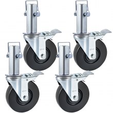 VEVOR Lenkrollen aus Polyurethan, Eisenkern 12,7 cm, Lenkstangenrollen mit Doppelfeststellbremse, Stellfüße, Tragkraft 200 kg pro Rad Industrierollen Schwerlastrollen Transportrollen