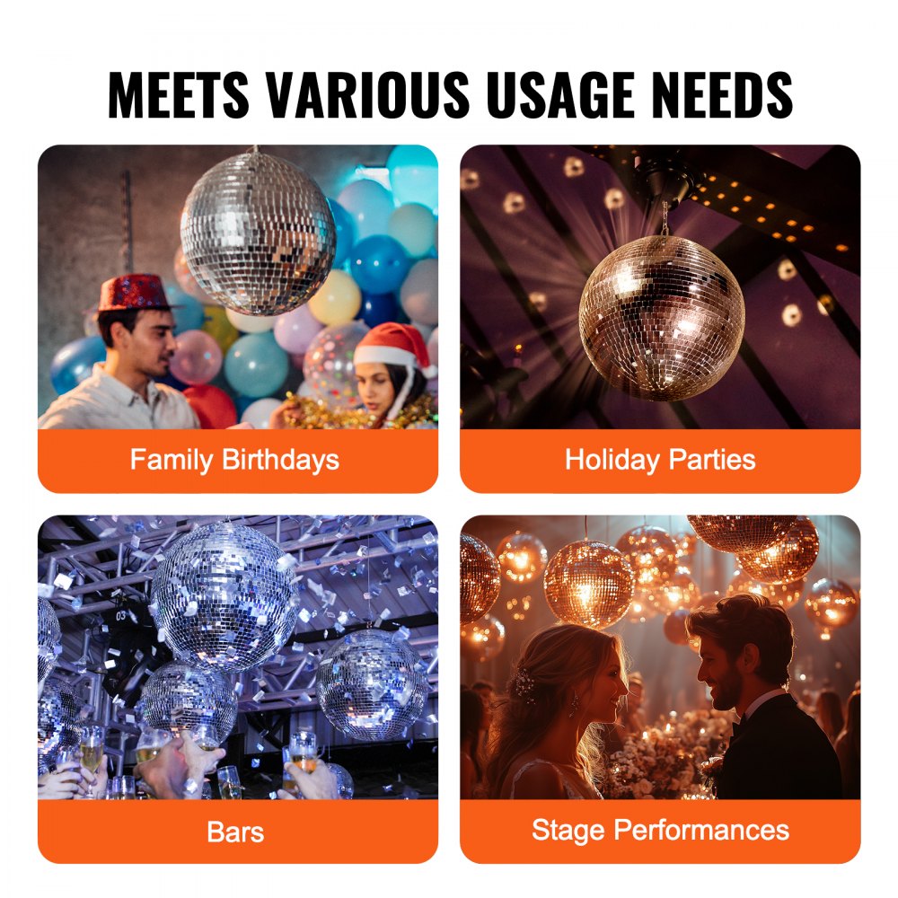 VEVOR Spiegelkugel 495 mm, Diskokugel, Discokugel-Mirrorball mit Aufhängering, Blitz-Diskokugel-Partydekorationen, ideal für DJ-Club, Bühne, Hochzeit, Geburtstag, Weihnachten, Silvesterfeier