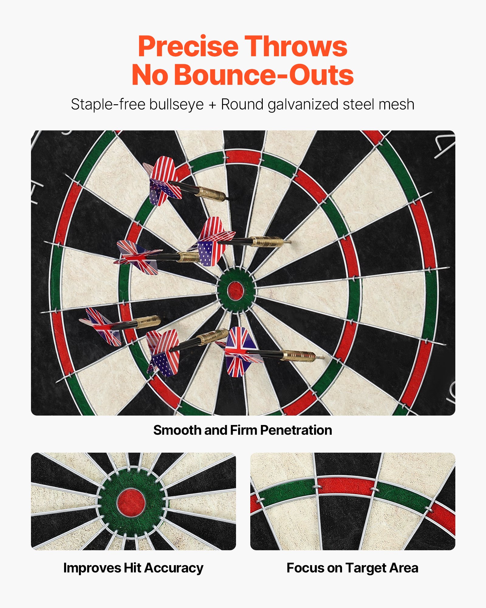 VEVOR Dartscheibe, mit 6 Dartpfeilen & Punktezähler, selbstheilendes Dartboard aus Sisalfasern mit klammerfreiem Bullseye & drehbarem Zahlenring, für Partys & Spielzimmer zu Hause