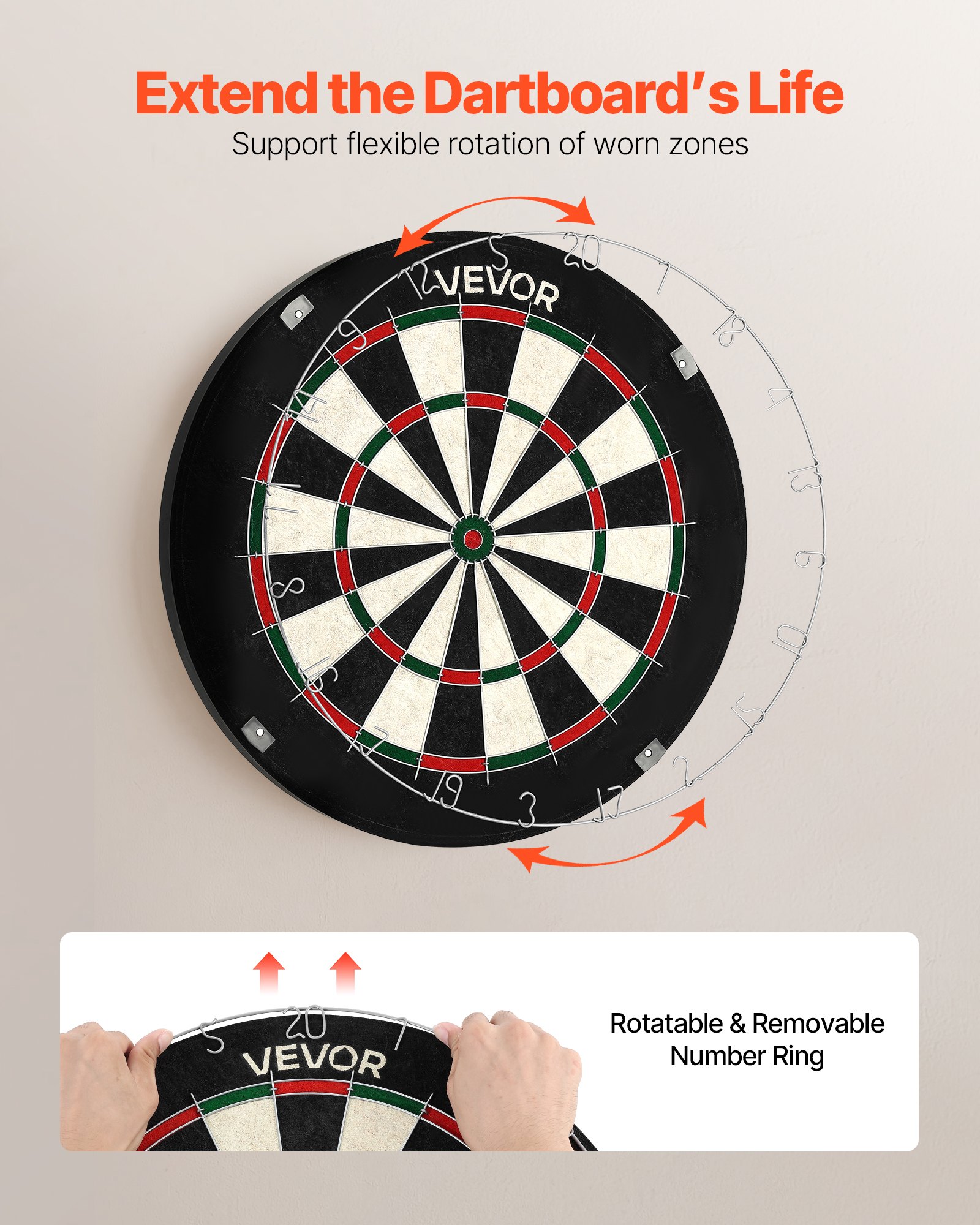 VEVOR Dartscheibe, mit 6 Dartpfeilen & Punktezähler, selbstheilendes Dartboard aus Sisalfasern mit klammerfreiem Bullseye & drehbarem Zahlenring, für Partys & Spielzimmer zu Hause