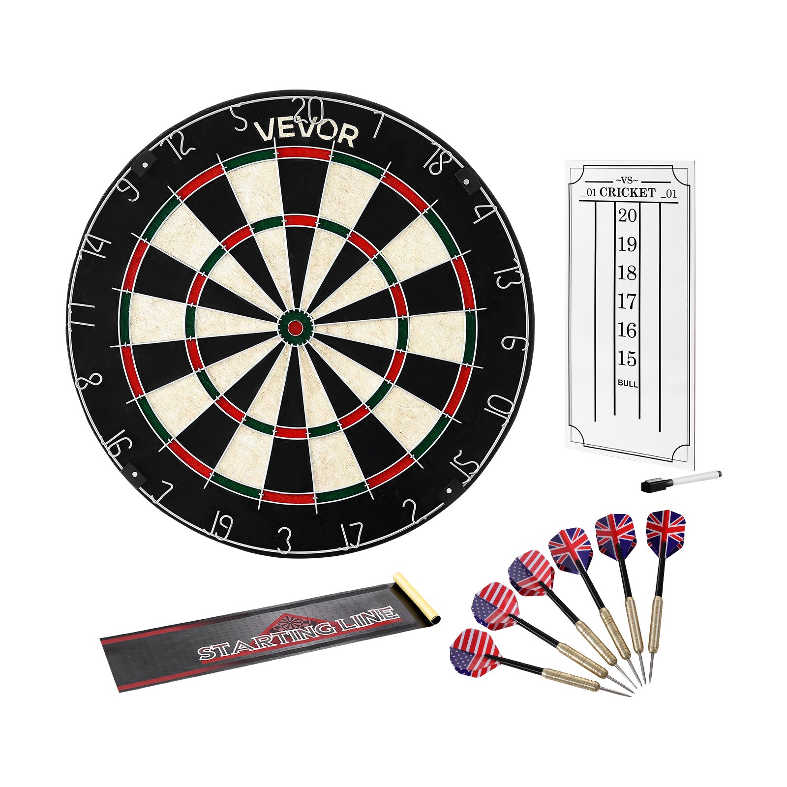 VEVOR Dartscheibe, mit 6 Dartpfeilen & Punktezähler, selbstheilendes Dartboard aus Sisalfasern mit klammerfreiem Bullseye & drehbarem Zahlenring, für Partys & Spielzimmer zu Hause