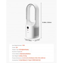 VEVOR Tischventilator 7W Flügelloser Ventilator 330mm 6-Gang LCD-Digitalanzeige