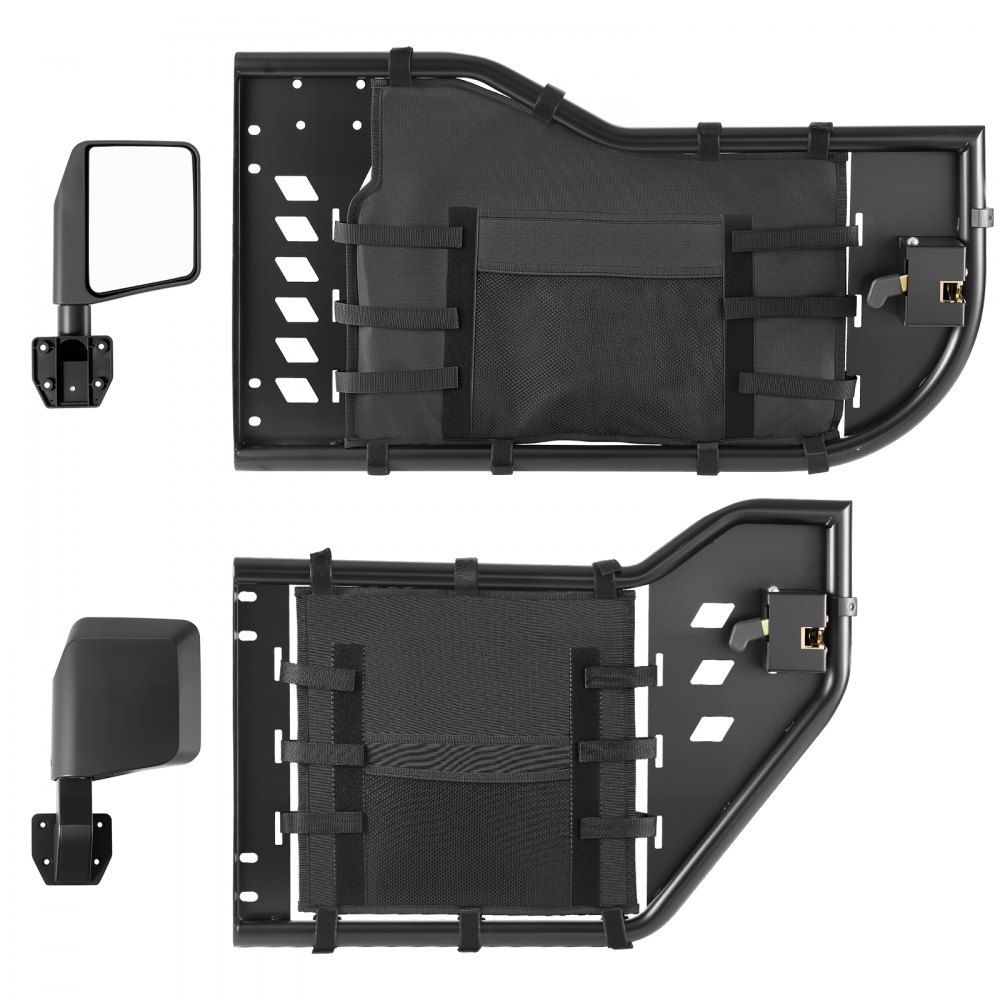 VEVOR Röhrentüren 4-türig, Kompatibel mit Jeep Wrangler JL (18–26) & Gladiator JT (20–26), Offroad-Halbtüren aus Stahl (Vorne & Hinten) mit DOT-zertifizierten Außenspiegeln Seitentaschen Schwarz