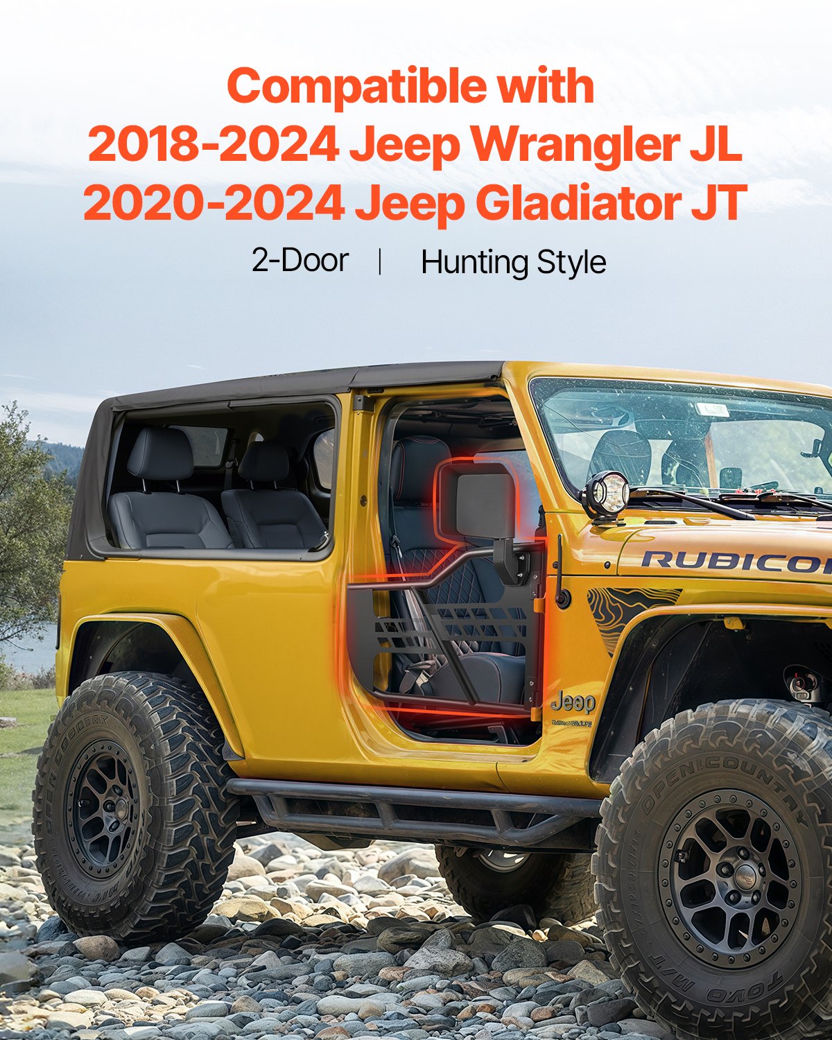 VEVOR Jeep-Rohrtüren (2-türig) im Jagdstil mit robusten Scharnieren und OE-Verriegelung, Jeep-Türen mit Rückspiegeln, passend für 2018–2024 Jeep Wrangler JL und 2020–2024 Jeep Gladiator JT