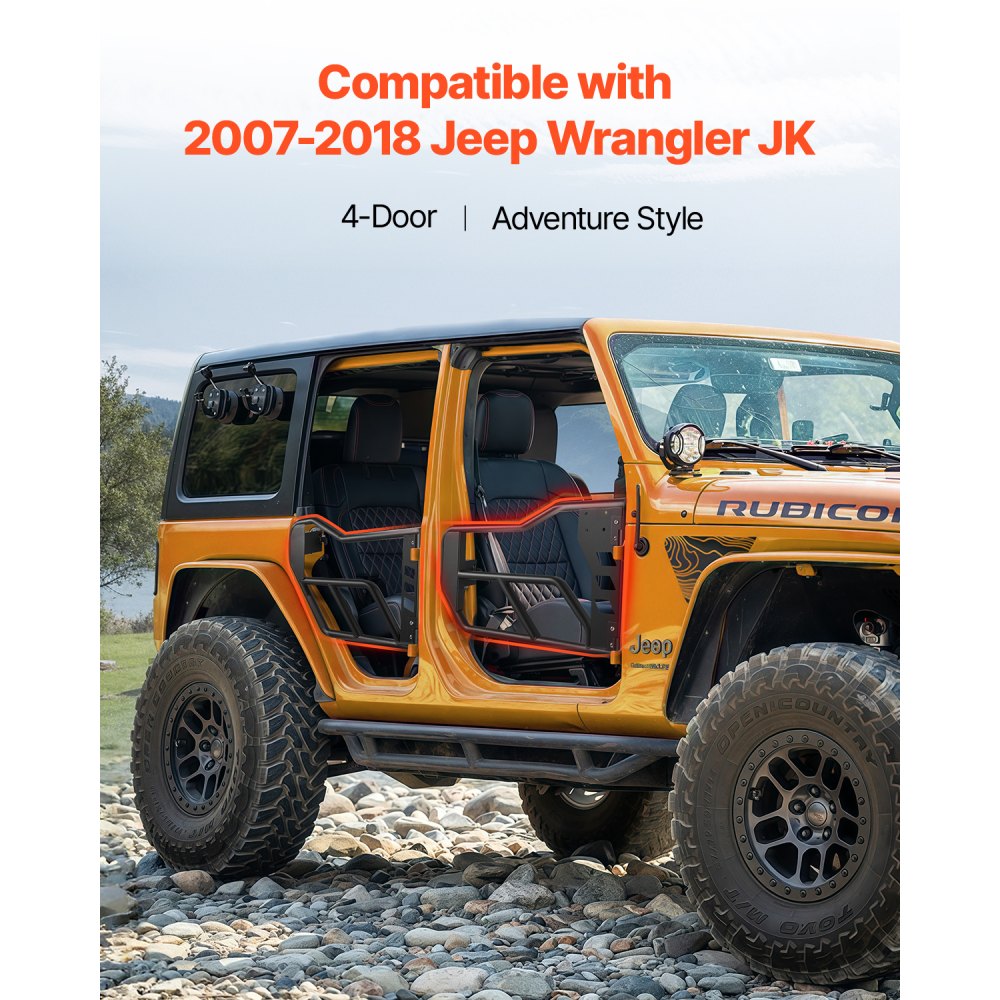 VEVOR Jeep Rohrtüren (4-türig) im Adventure-Stil mit robusten Scharnieren und OE-Verriegelung, Jeep-Türen mit Gummipolstern und gehärtetem Stahlrohr, für Jeep Wrangler JK 2007–2018