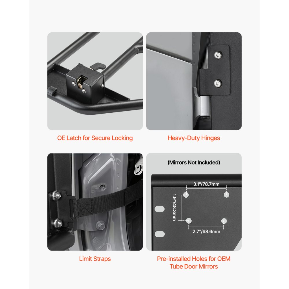 VEVOR Jeep Adventure-style tubular doors (4-door) with heavy-duty hinges and OE locking mechanism, Jeep doors with rubber padding and hardened steel tubing, for Jeep Wrangler JK 2007-2018