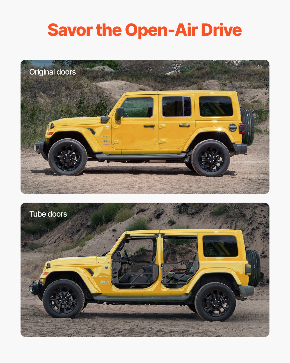 VEVOR Jeep Rohrtüren (4-türig) im Adventure-Stil mit robusten Scharnieren und OE-Verriegelung, Jeep-Türen mit Gummipolstern und gehärtetem Stahlrohr, für Jeep Wrangler JK 2007–2018