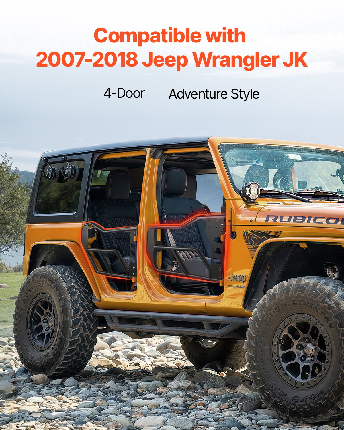 VEVOR Jeep Adventure-style tubular doors (4-door) with heavy-duty hinges and OE locking mechanism, Jeep doors with rubber padding and hardened steel tubing, for Jeep Wrangler JK 2007-2018