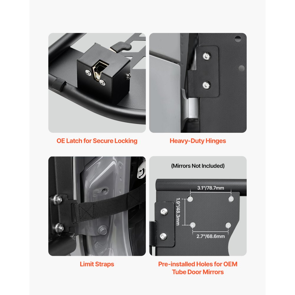 VEVOR Jeep hunting-style tubular doors (4-door) with heavy-duty hinges and OE locking mechanism, Jeep doors with rubber padding and hardened steel tubing, fits Jeep Wrangler JK 2007-2018