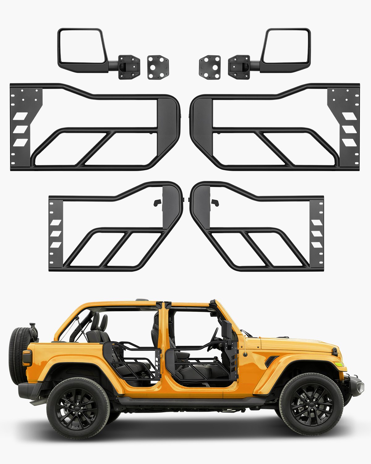 VEVOR Jeep Adventure-style tubular doors (4-door) with DOT-certified side mirrors, Jeep doors with rearview mirrors for 2018-2024 Jeep Wrangler JL and 2020-2024 Jeep Gladiator JT