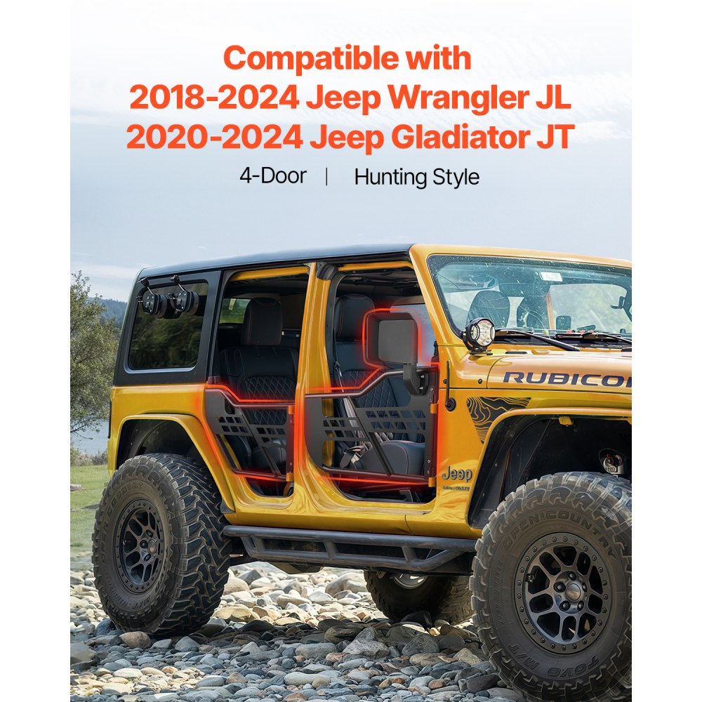 VEVOR Jeep-Rohrtüren aus verstärkten Stahlrohren (4-türig) im Jagdstil mit DOT-zertifizierten Seitenspiegeln Jeep-Türen für 2018-2024 Jeep Wrangler JL und 2020-2024 Jeep Gladiator JT
