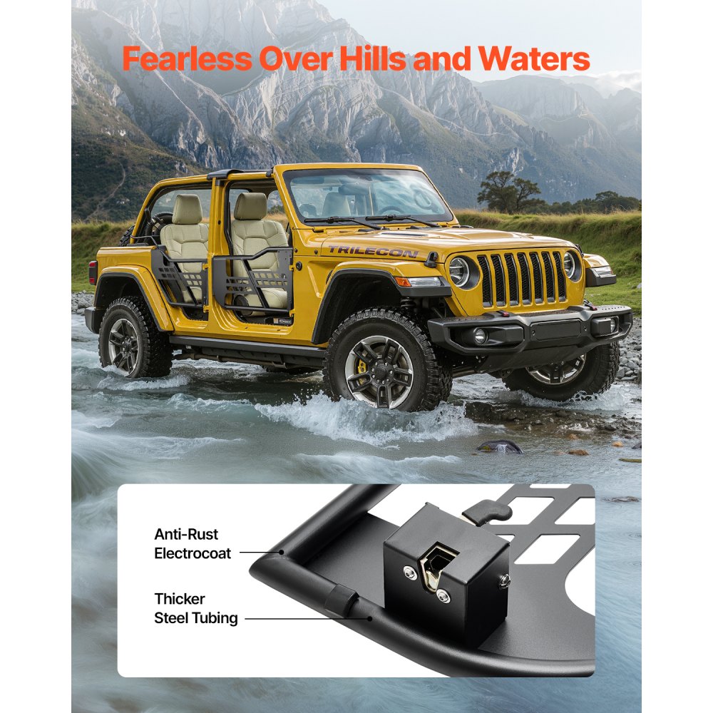 VEVOR Jeep hunting-style tubular doors (4-door) with heavy-duty hinges and OE locking mechanism, Jeep doors with rubber padding, fits 2018-2024 Jeep Wrangler JL and 2020-2024 Jeep Gladiator JT