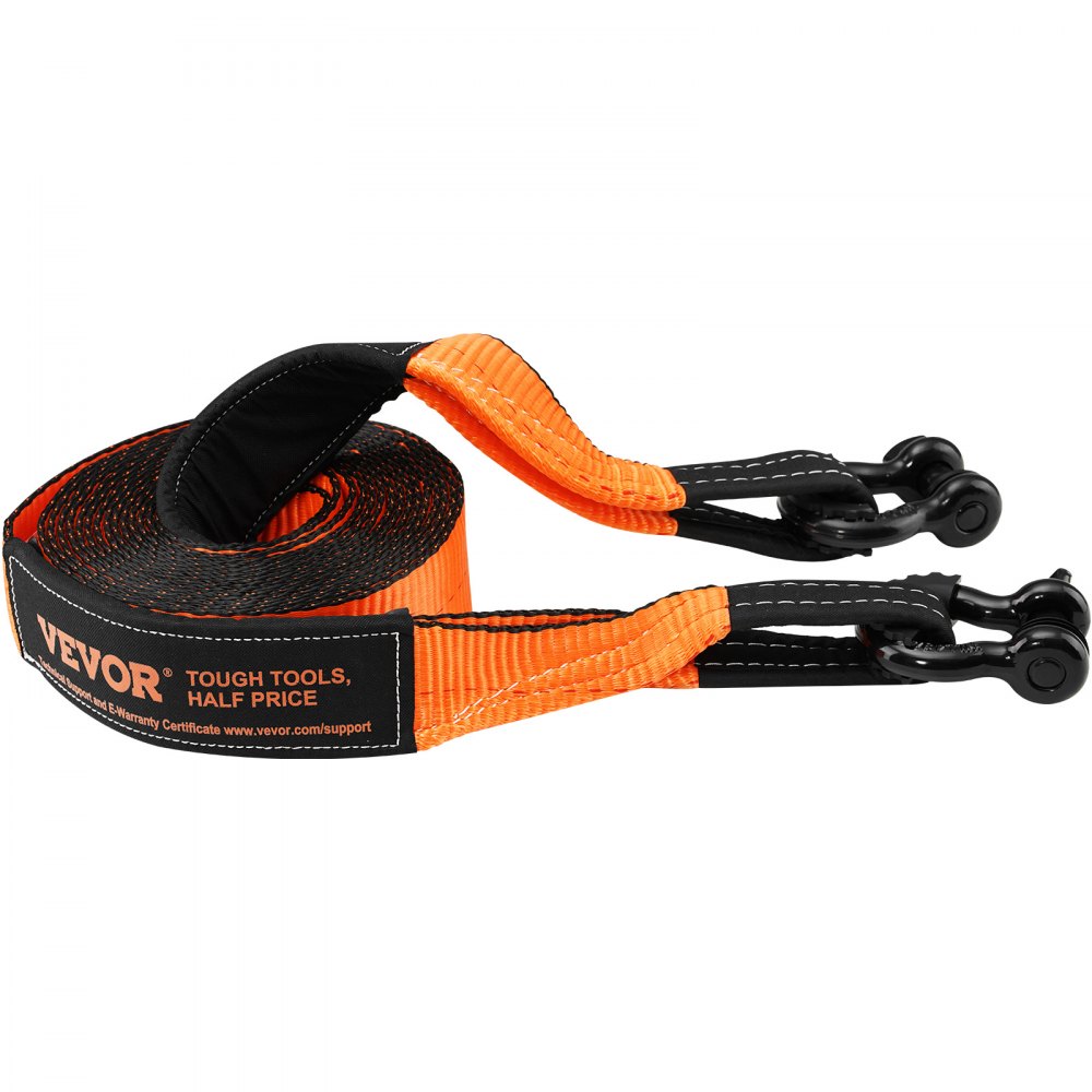VEVOR Tow Rope, 7.6 x 914.4 cm, Tow Strap with 13,608 kg Tow Strap, 20,000 kg D-Ring Shackles, Shackle Receiver and Storage Bag, for ATVs, Jeeps, Off-Road Vehicles, Trucks