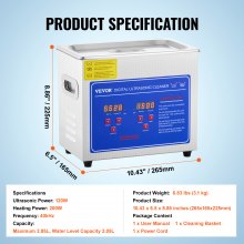 VEVOR JPS-20A Ultraschallreiniger 3L Reiniger Ultraschall Ultraschallreiniger Ultraschallreinigungsgerät Edelstahl mit Timer Heizung Digitaler Anzeige für Glasses Jewellery False Teeth Coins