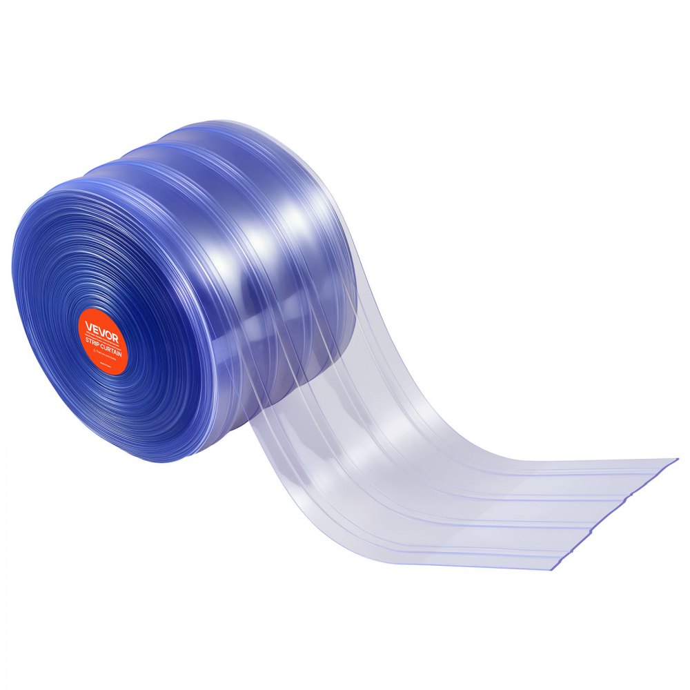 VEVOR Streifenvorhang, 150' Länge, 8" Breite, 0,08" Dicke, durchsichtige gerippte Kunststoff-Türstreifen, PVC-Streifenvorhang-Tür-Großrolle für Lagerhallen, Fabriken, Supermärkte, Einkaufszentren, Hallen, Garagen