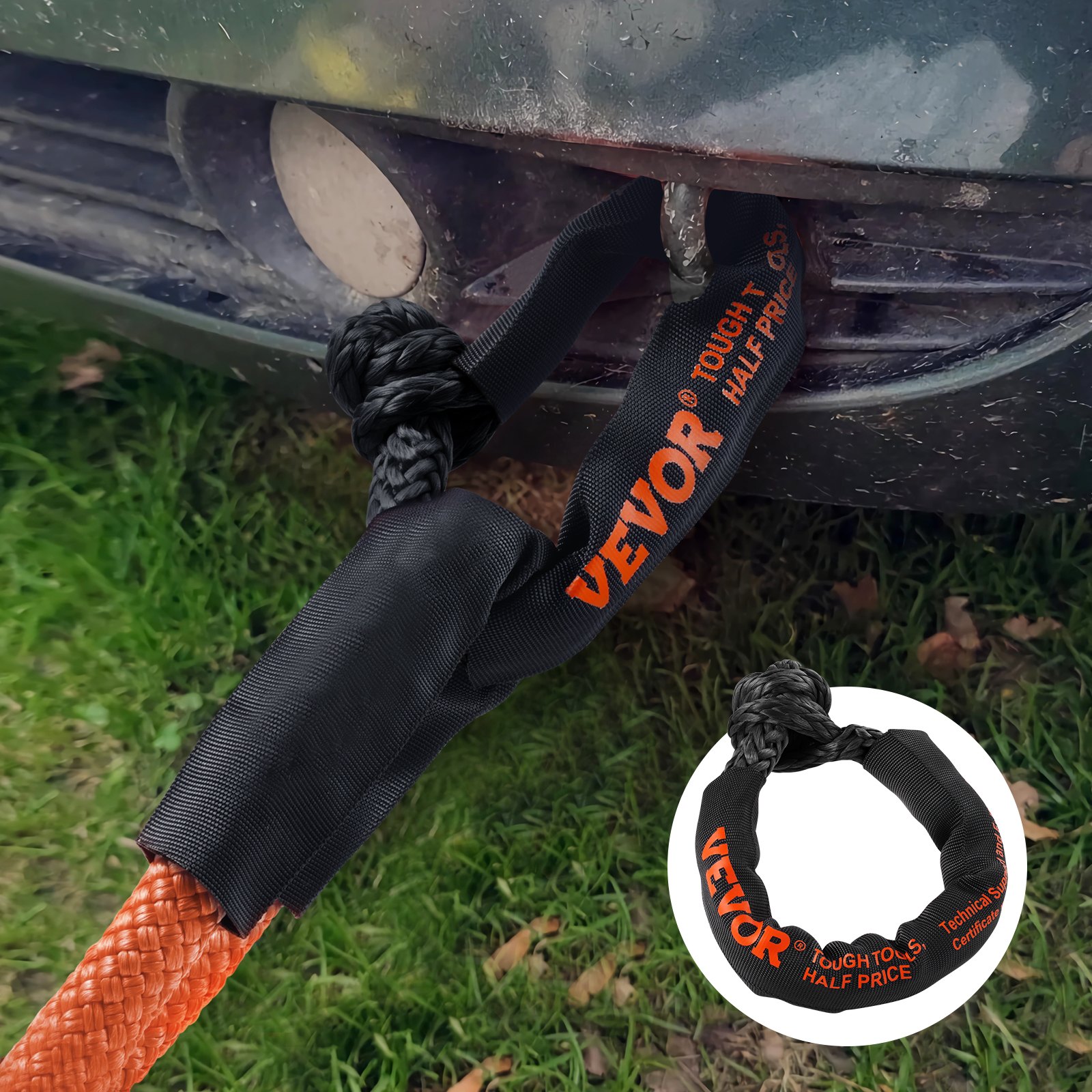 VEVOR Synthetic Soft Shackle, 1/2" x 22" (2-Pack) 44092 lbs (20 Ton) Breaking Strength Recovery Towing Shackle with 2 Extra Sleeves and Storage Bag for UTV, ATV, Truck, Jeep