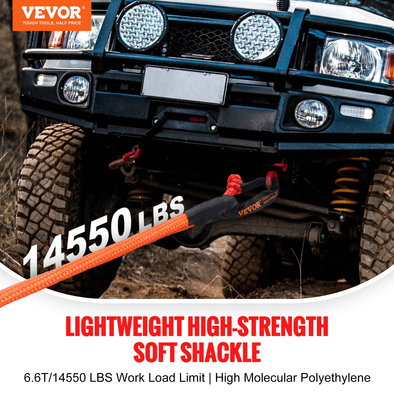 VEVOR Weiche synthetische Schäkel, 12,7 x 558,8 mm, 2 Stück Bergungs-Abschleppschäkelseil, Bruchfestigkeit 20 Tonnen, Aufbewahrungstasche für UTV, ATV, LKW, Jeep, Geländefahrzeuge, Rot