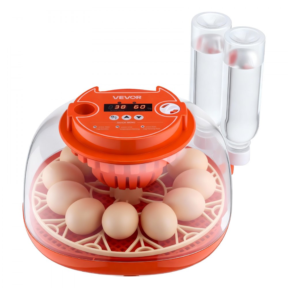 VEVOR 12 Egg Incubator, Automatic Egg Turner with LED Candler, Temperature & Humidity Control, 360° View Clear Window, Poultry Eggs Incubator for Home Farm, Hatching Chicks Ducks Goose Quail