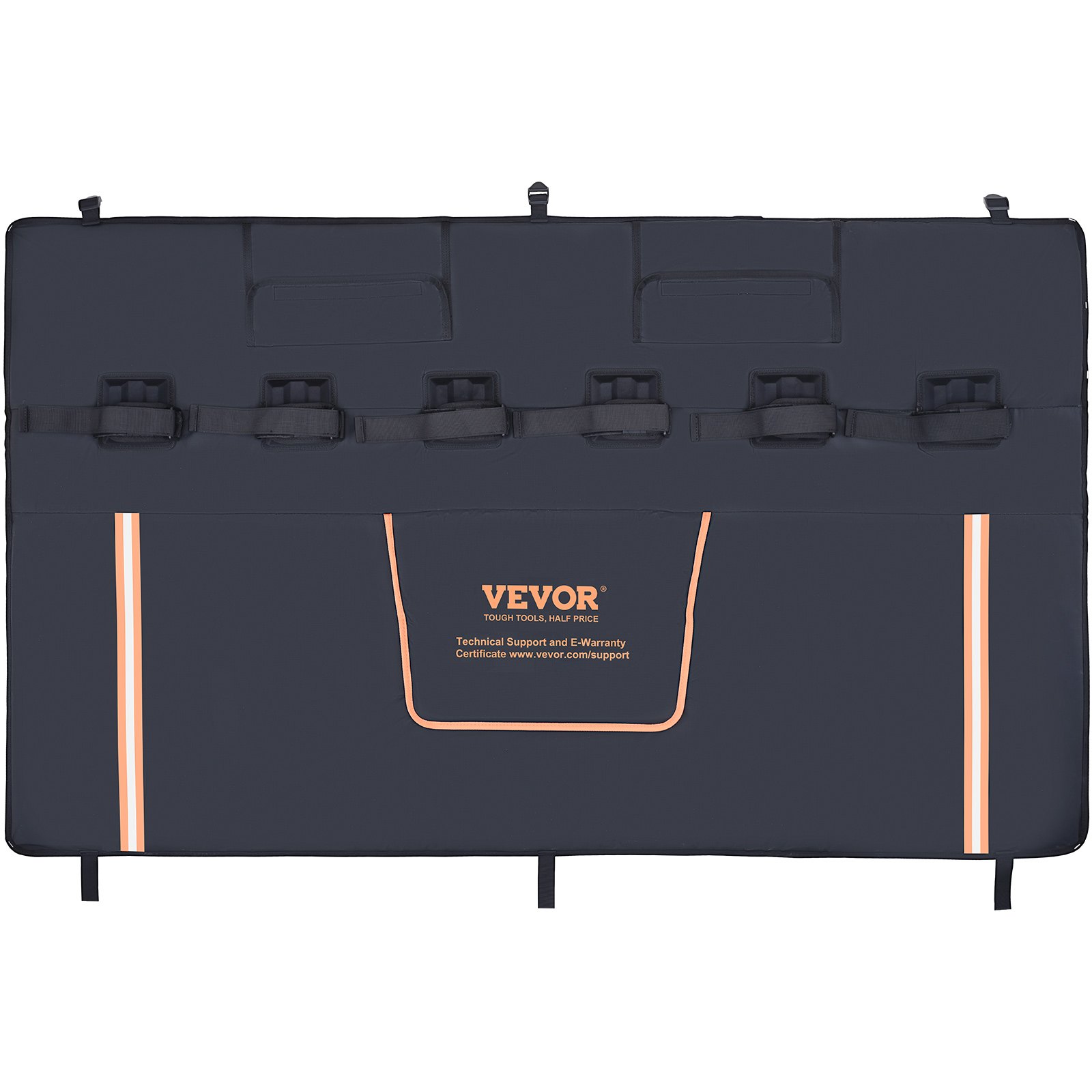 VEVOR Pickup Tailgate Pad 1570 mm, Truck Tailgate Pad for 6 Bicycles, 110 x 110 mm Grooved Bicycle Carrier for Wood, Ladders, etc. Tailgate Lever Protector with 2 Small Pockets