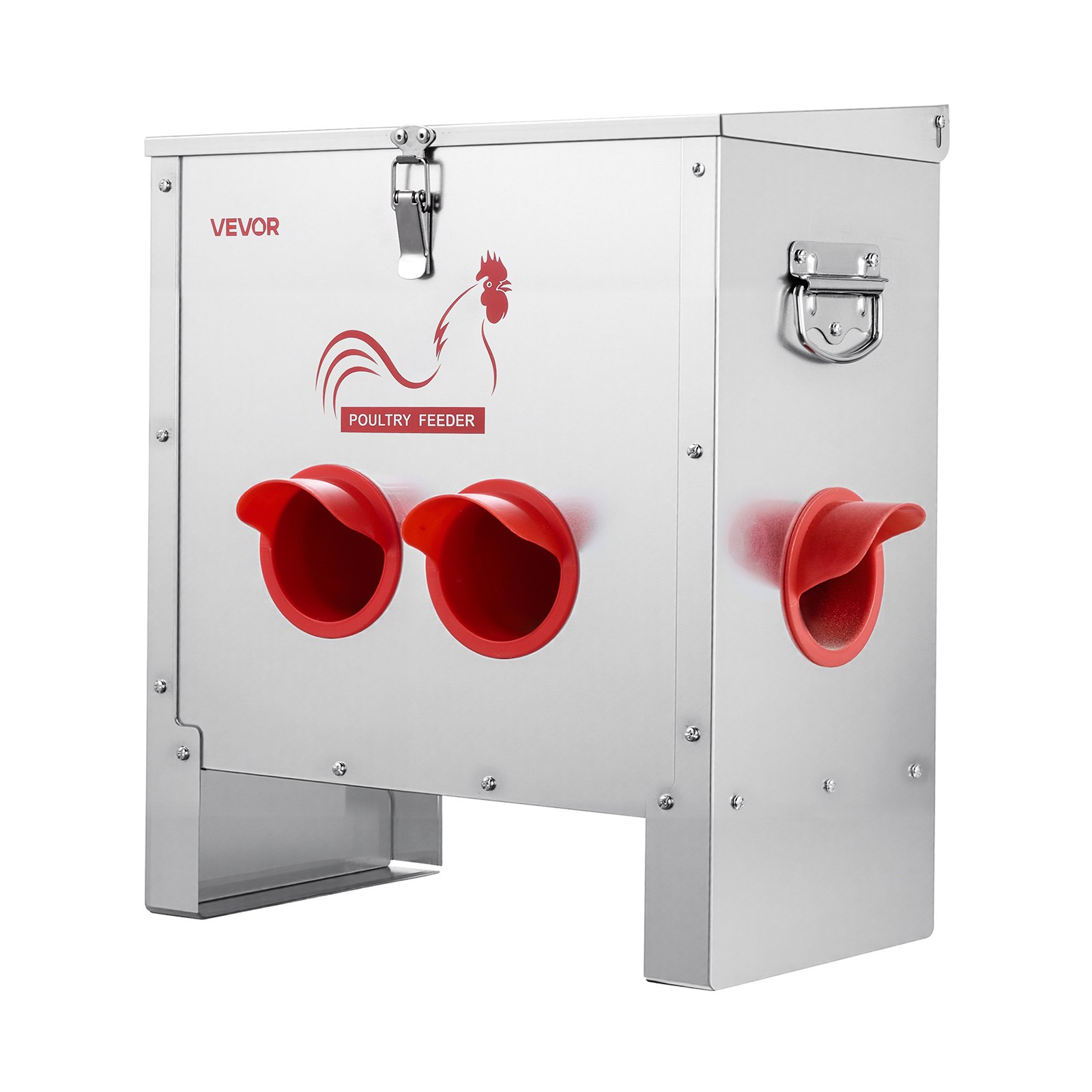 VEVOR Futterautomat Hühner, 11,34 kg, 6 Futteröffnungen, Geflügelfutterspender, automatische Schwerkraftbefüllung, Deckel mit Griffverriegelung, Metallkonstruktion, für Hennen/Enten/Geflügel