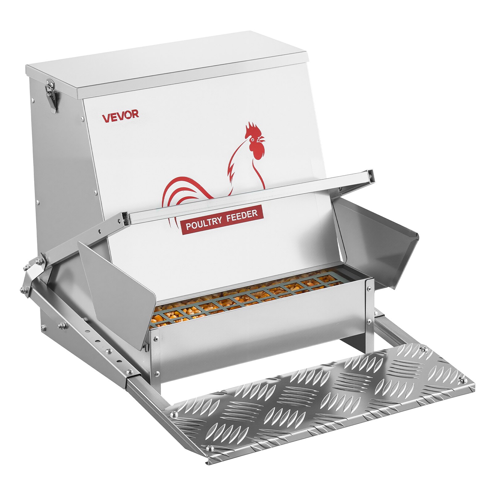 VEVOR Futterautomat Hühner, 18,14 kg Geflügelfutterspender, regensicherer Tretfutterautomat mit abschließbarem Deckel, verlustfrei, , Hühnerzubehör für Zwerghühner, Geflügel & Fasane