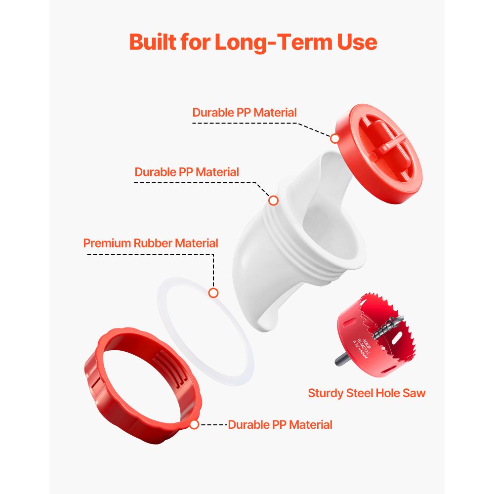 VEVOR DIY Futterautomat Hühner, 4x Futteröffnungen, abfallfreier Geflügelfutterspender mit Deckel, robuster Stahllochsäge, Gummidichtungsring, Ideal für Eimer, Fässer, Behälter & Tröge