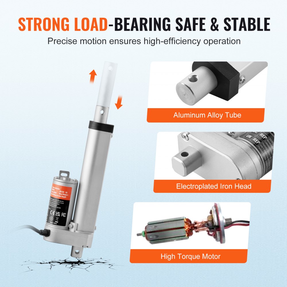 VEVOR 1500N Linear Actuator DC 12V Linearantrieb IP54 Elektrischer Linearmotor 100mm Hublänge Geräuschpegel ≤ 60dB Elektrische Türöffner 5 mm/s Fahrgeschwindigkeit Lineartechnik Verstellantrieb