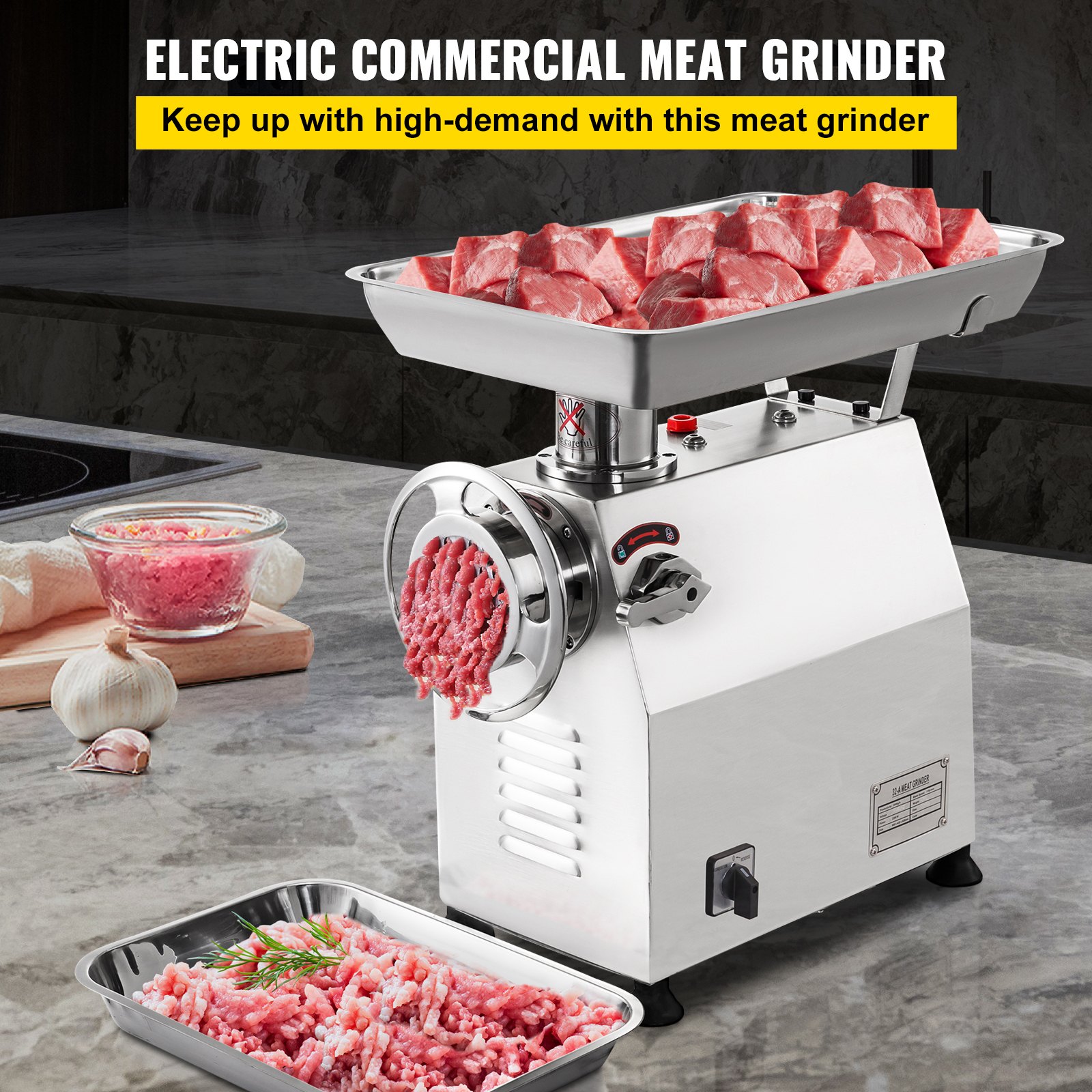 VEVOR Profi Fleischwolf elektrisch 2200W Wurstfüller Fleischwolf Edelstahl 350kg/h Fleischwolf Spitzgebäck Industrie Faschiermaschine