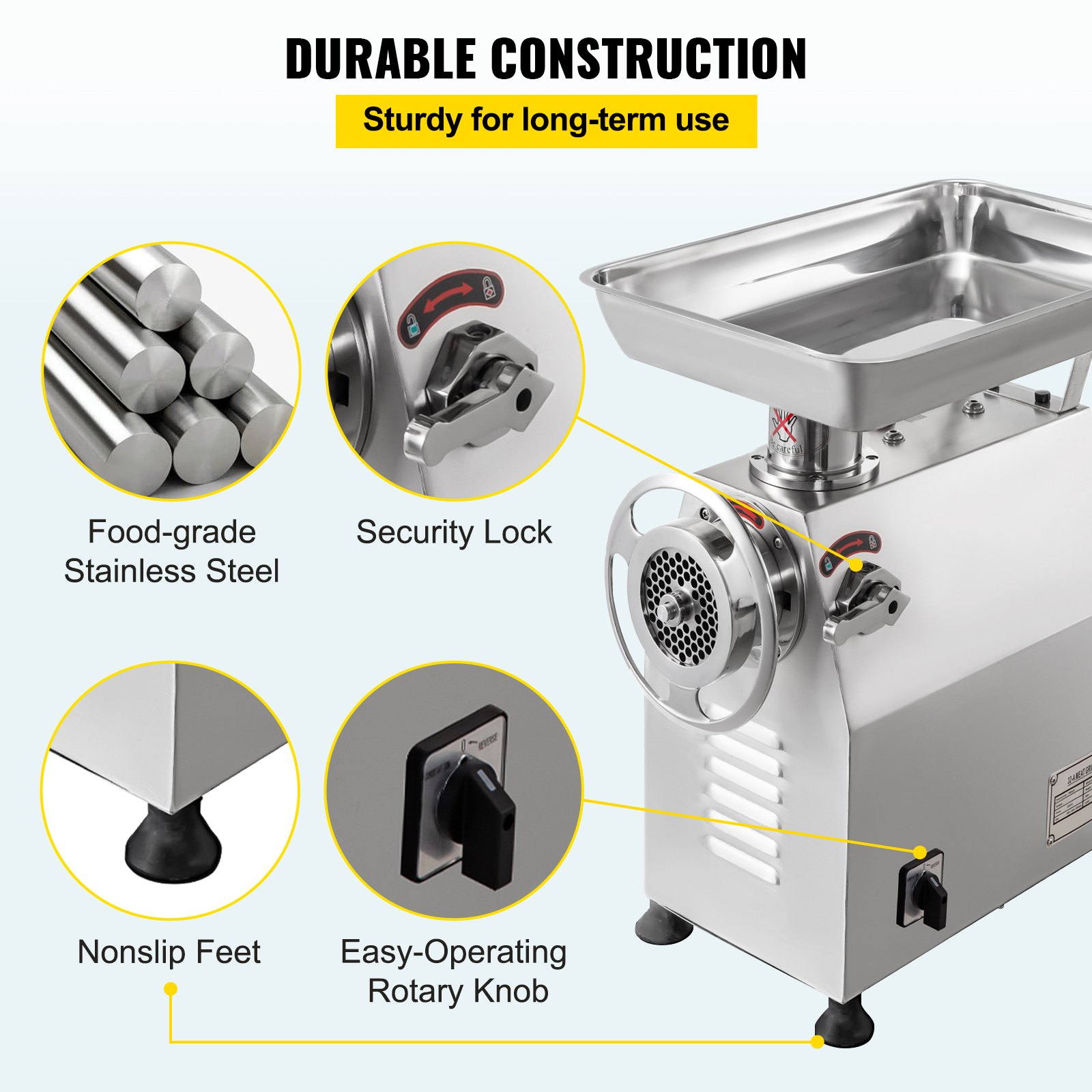 VEVOR Profi Fleischwolf elektrisch 2200W Wurstfüller Fleischwolf Edelstahl 350kg/h Fleischwolf Spitzgebäck Industrie Faschiermaschine