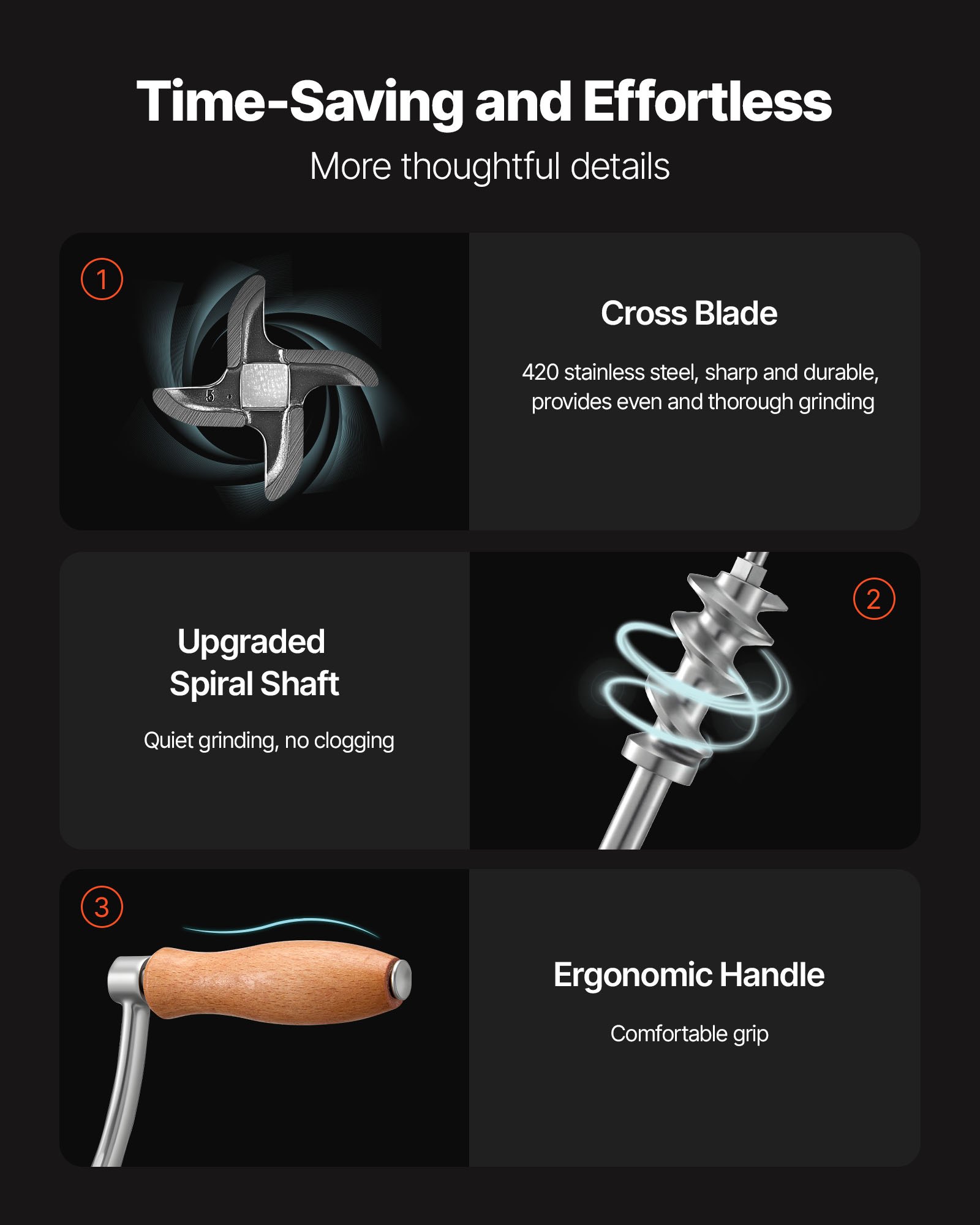 VEVOR Fleischwolf manuell Edelstahl Saugnapf, 4,5 mm / 8 mm Lochplattengröße Wurstmaschine mit Stößel & Handkurbel, Hand Fleischwolf für Fleisch, Gemüse, Nüsse