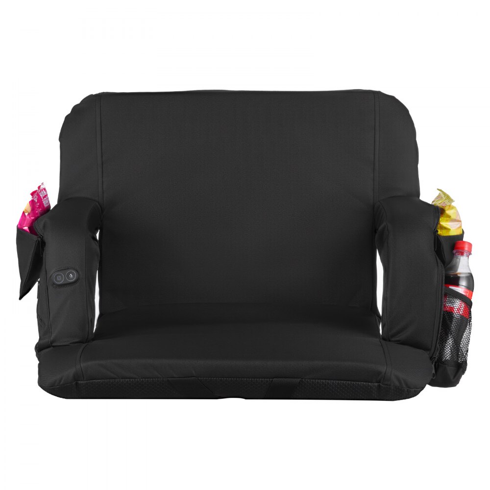 VEVOR Stadionsitz Beheizter Stadionstuhl mit 4 Taschen, beheizbarer Tribünensitz mit 3-stufiger Heizung & 6 Vibrationsmodi, tragbar Sitzkissen für Camping Sportveranstaltungen Tribünen Schwarz